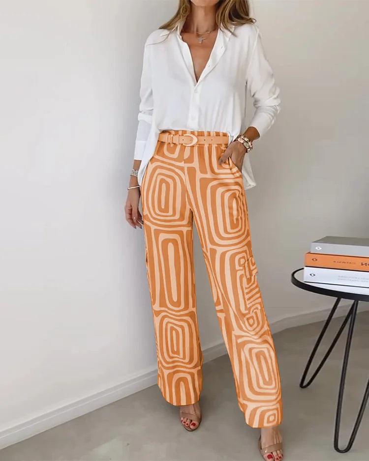 Katrine Stylish Pantalon Set - Inkluderer bluse og bælte